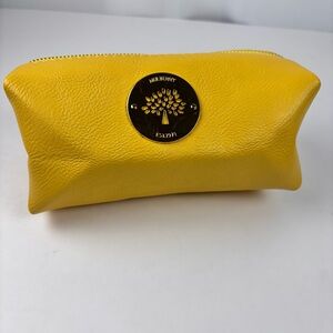 Authentic Mulberry Yellow Grained Leather Cosmetic Pouch Makeup Bag Gold Hardwar